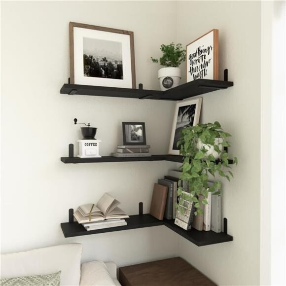 Wood Floating Shelves Set of 6, Shelves for Wall Decor, Farmhouse Shelf - Picture 5 of 7